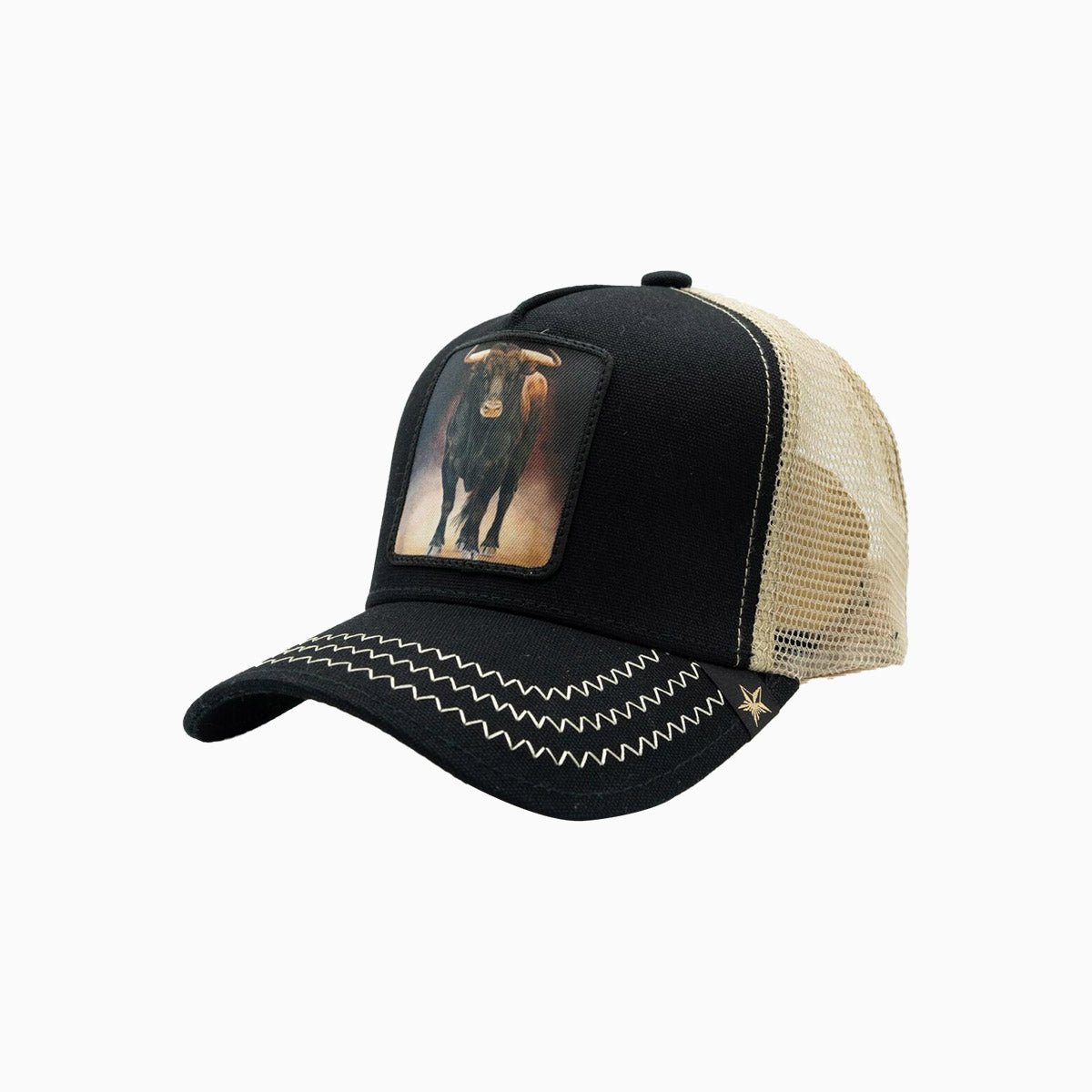 The Bull Black Beige Trucker Hat