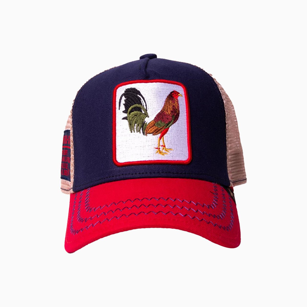 The Rooster Red Blue Beige Trucker Hat