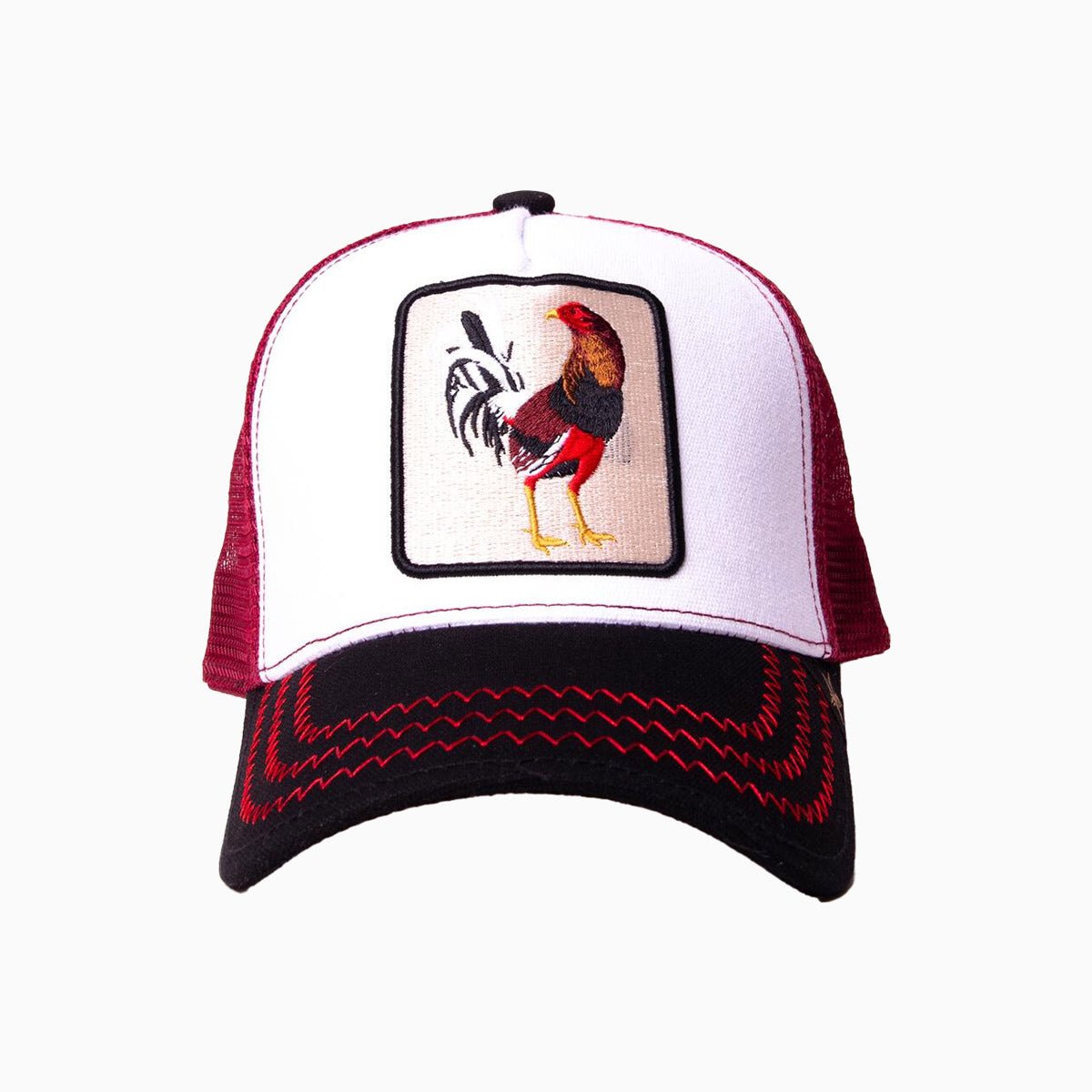 The Rooster White Burgundy Trucker Hat