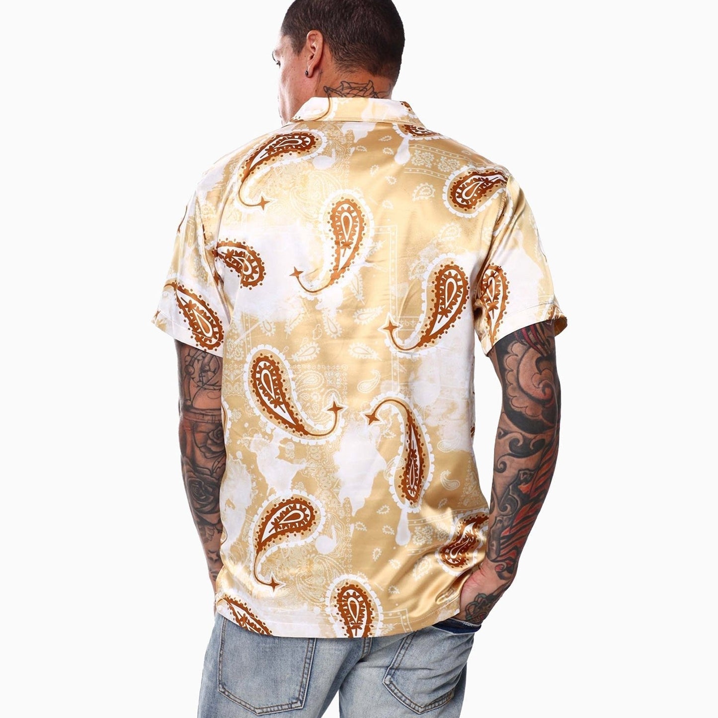 Men's Paisley Satin Shirts And Shorts Outfit