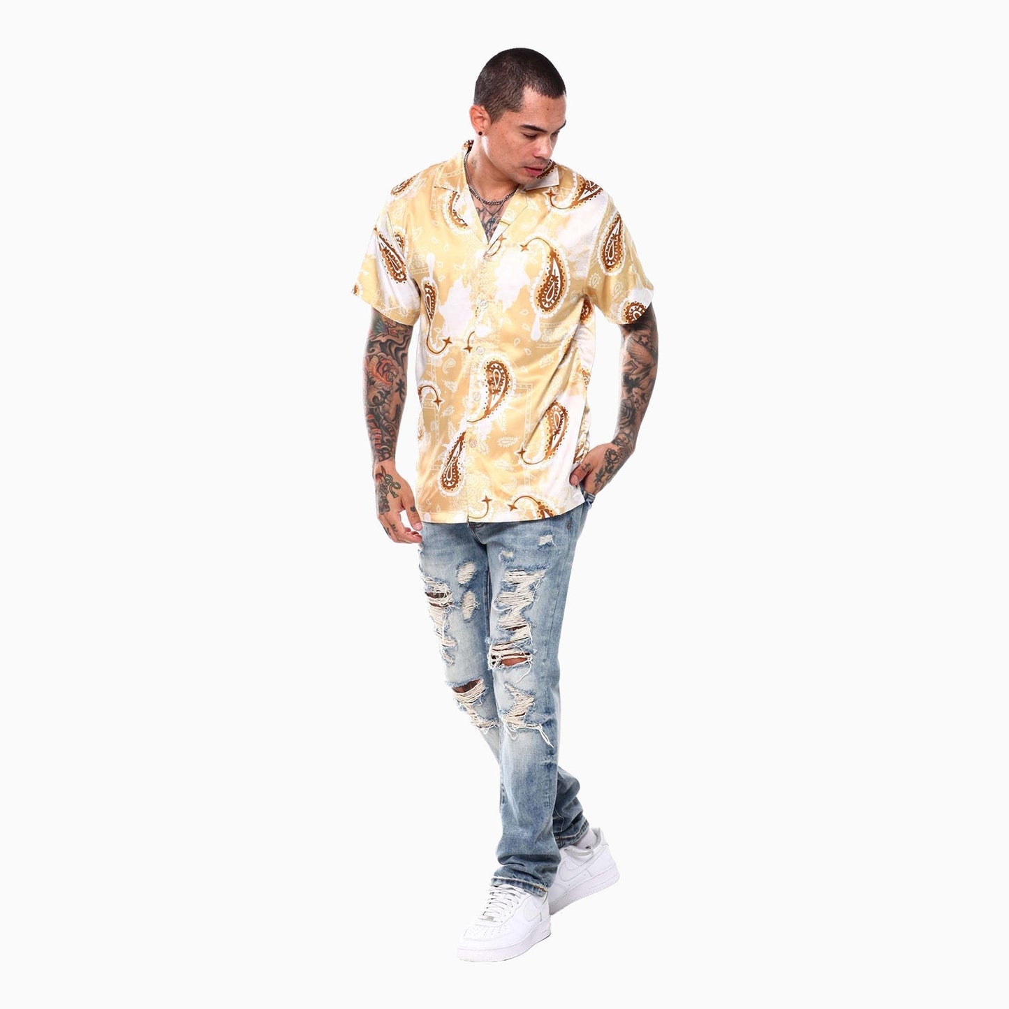 Men's Paisley Satin Shirts And Shorts Outfit