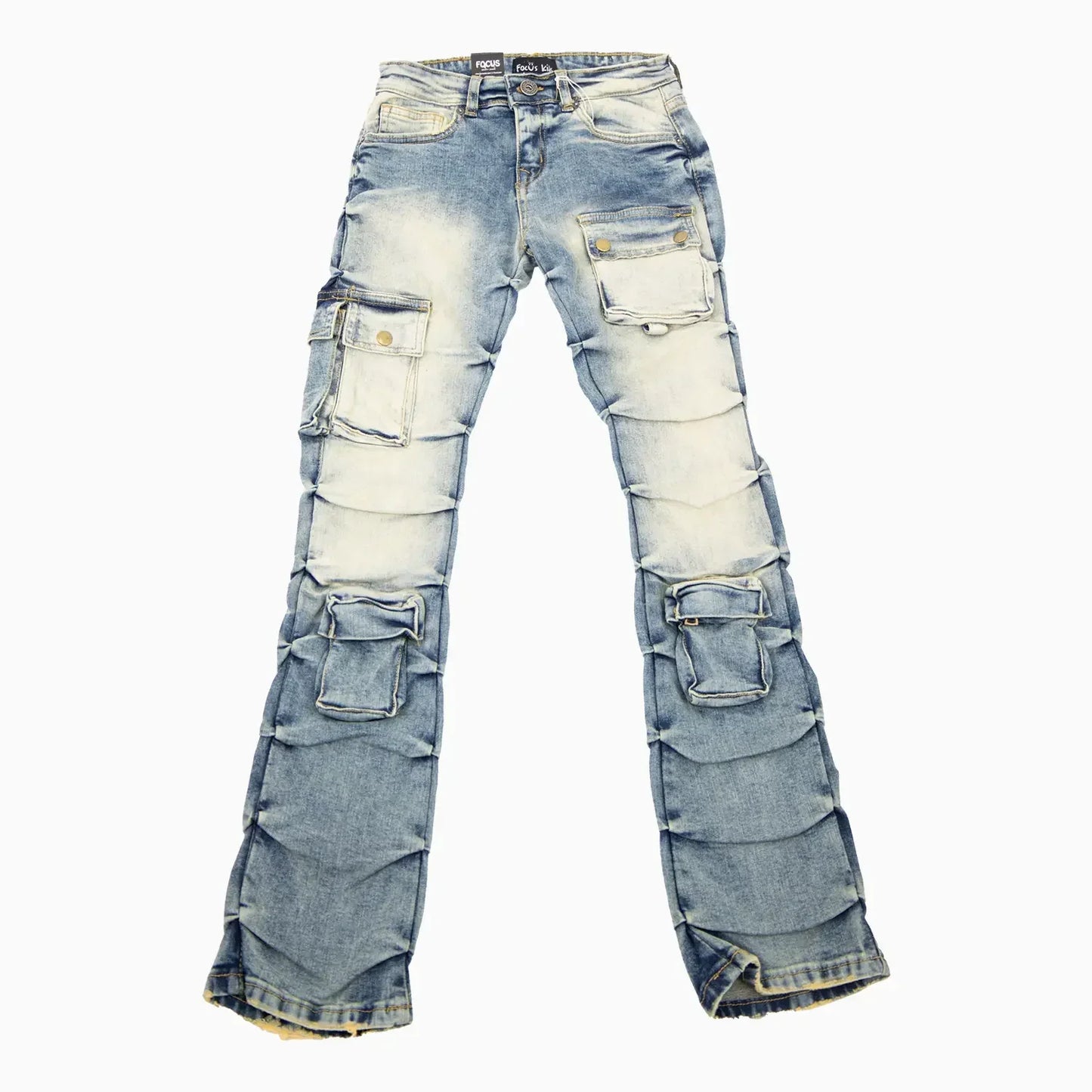 Kid's Cargo Distre Stacked Denim Pant