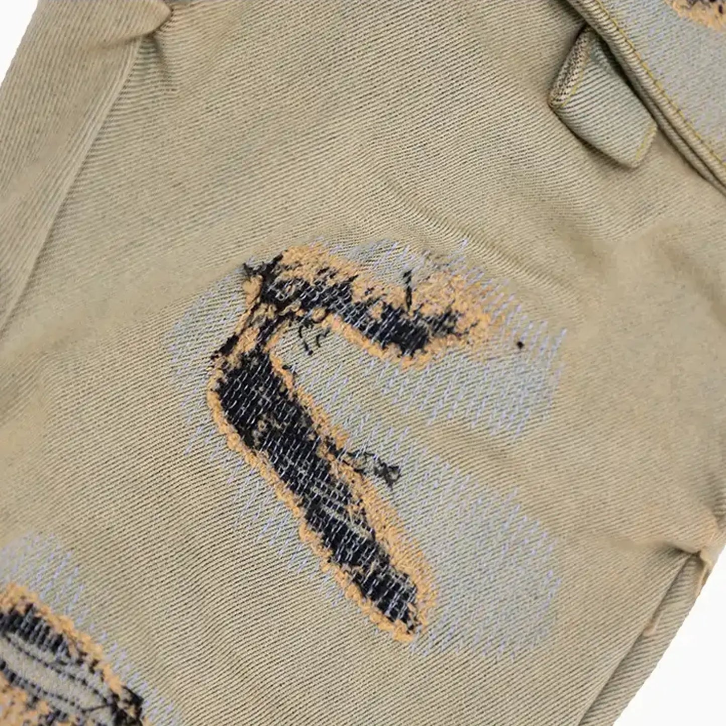 Men's Cargo Distressed Stacked Denim Pant