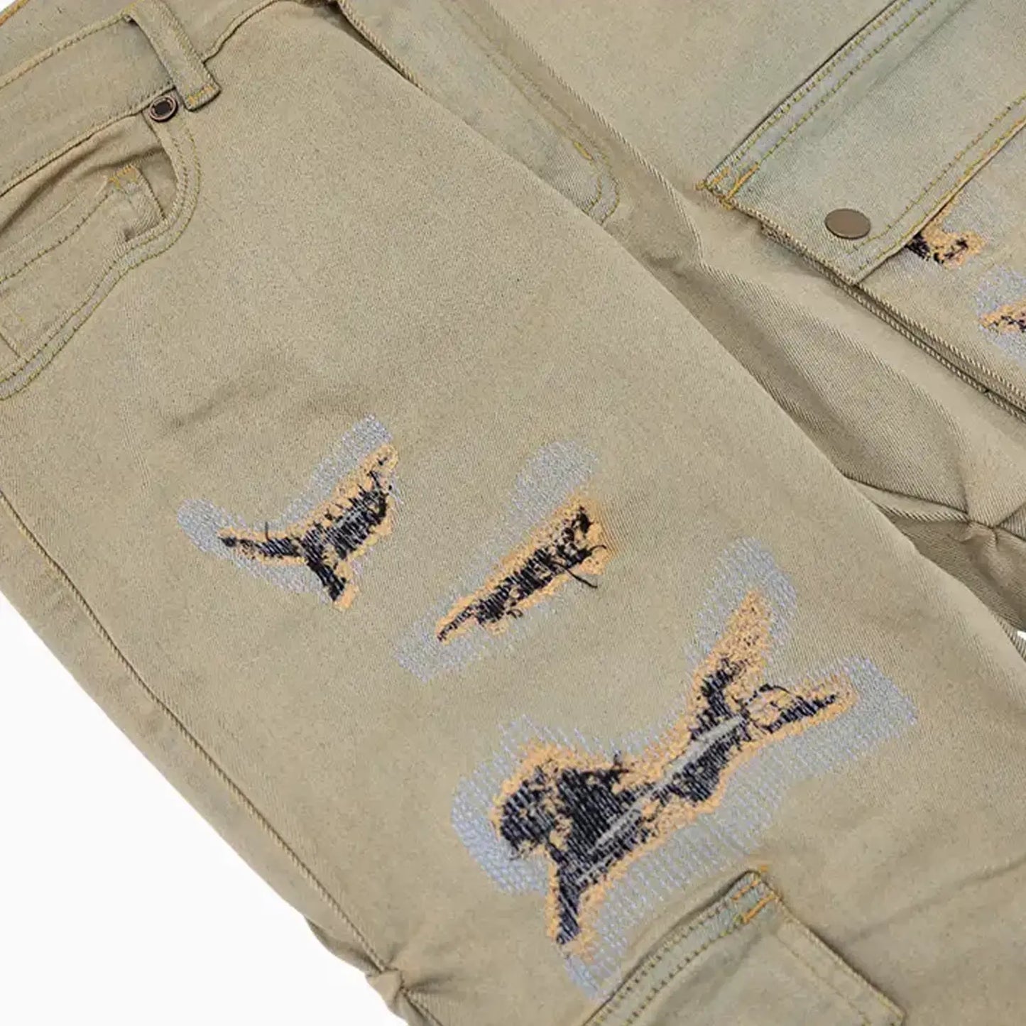 Men's Cargo Distressed Stacked Denim Pant