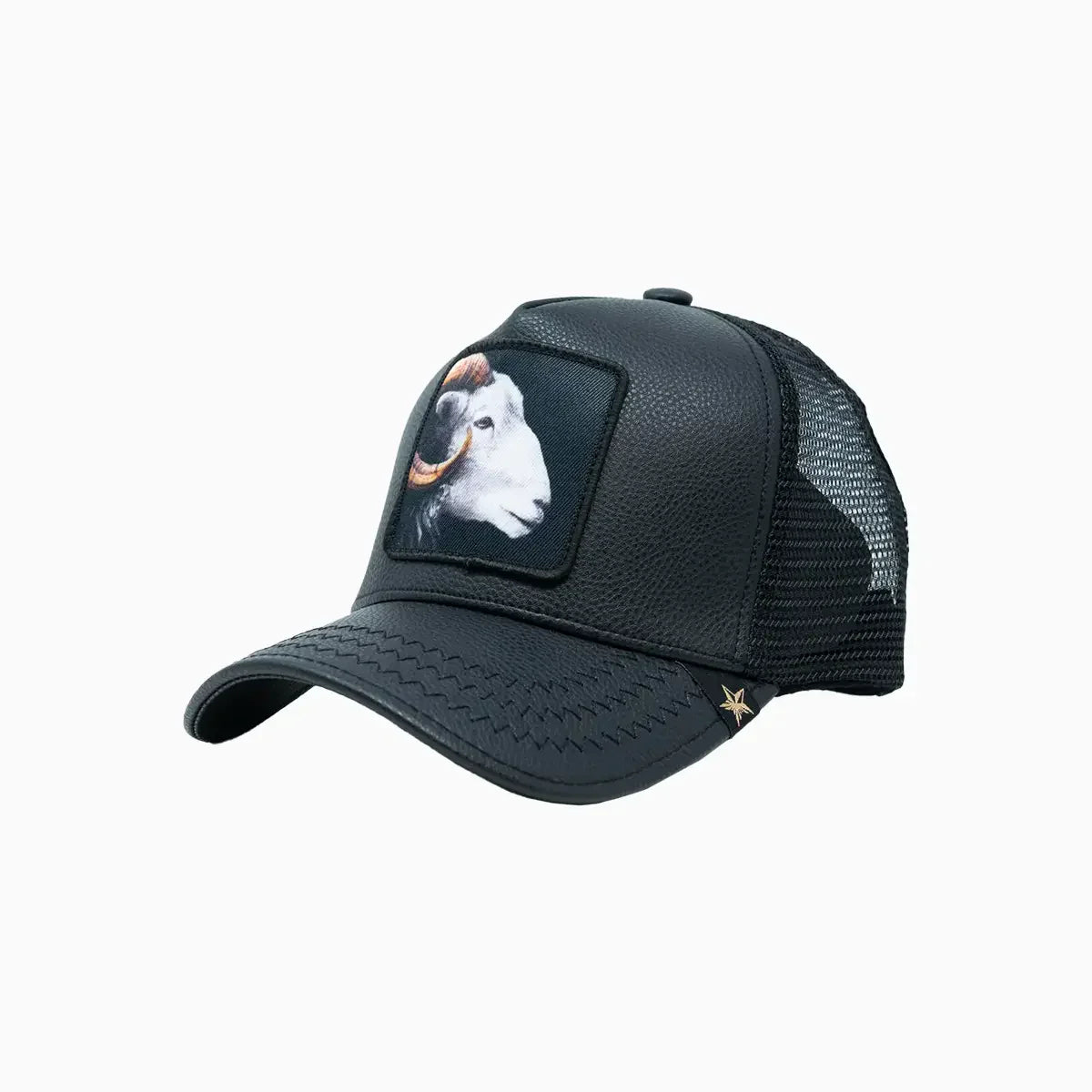 Goat Black Leather Trucker Hat