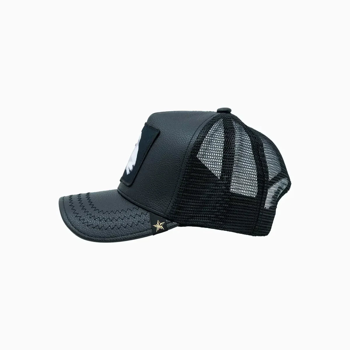 Goat Black Leather Trucker Hat