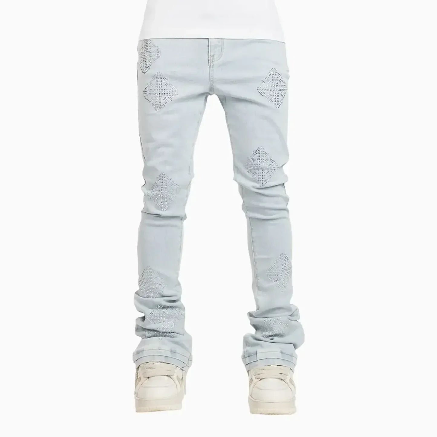 Men's Aqua Blue Icon Embellished Denim Pant