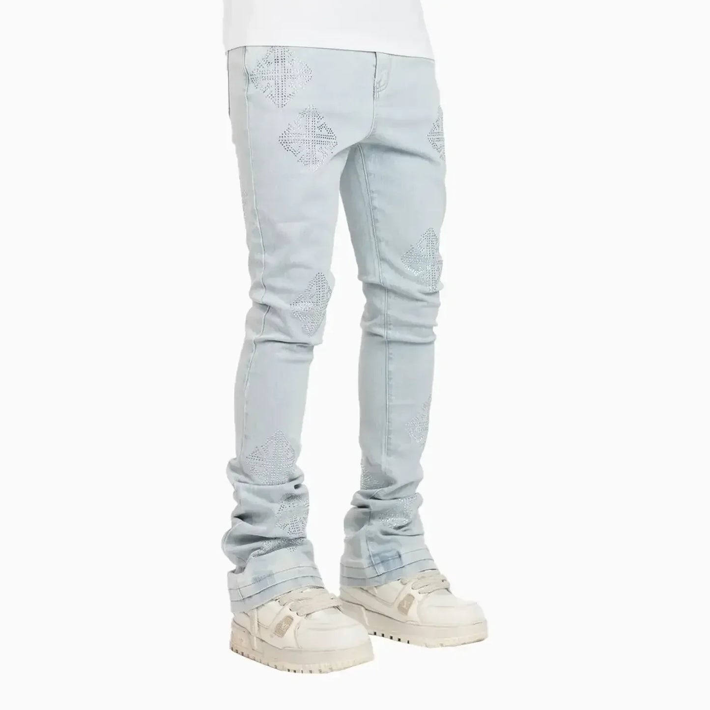 Men's Aqua Blue Icon Embellished Denim Pant