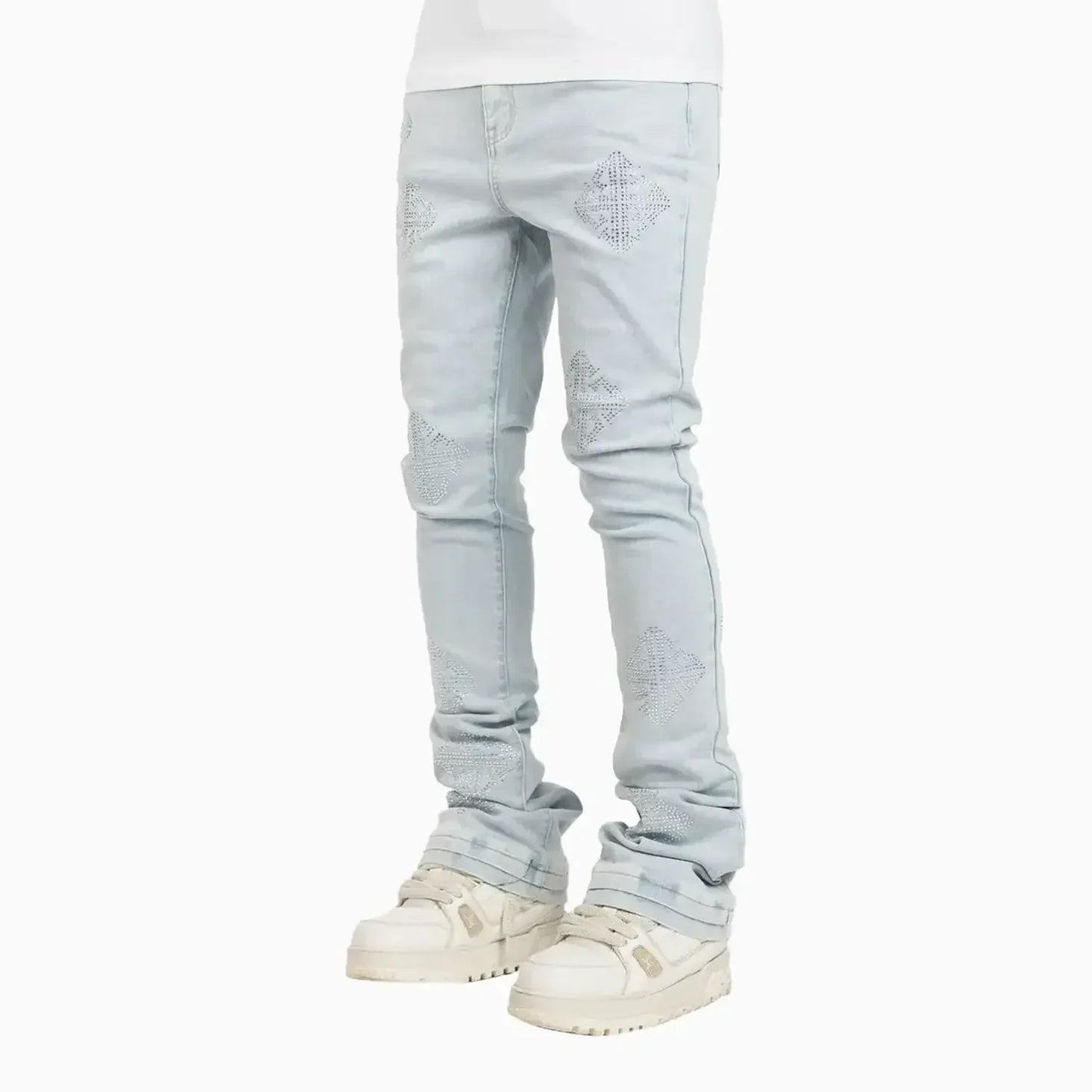 Men's Aqua Blue Icon Embellished Denim Pant