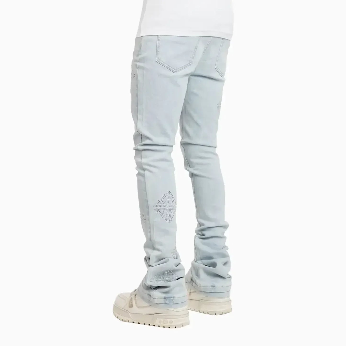 Men's Aqua Blue Icon Embellished Denim Pant