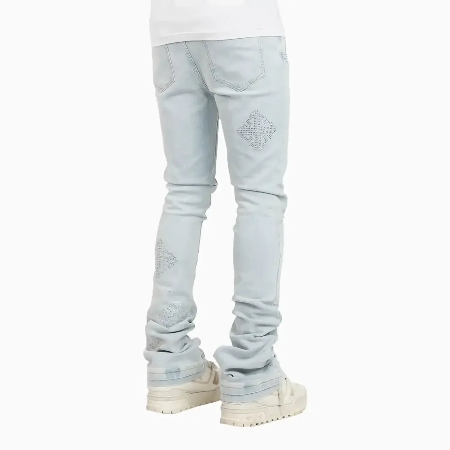 Men's Aqua Blue Icon Embellished Denim Pant