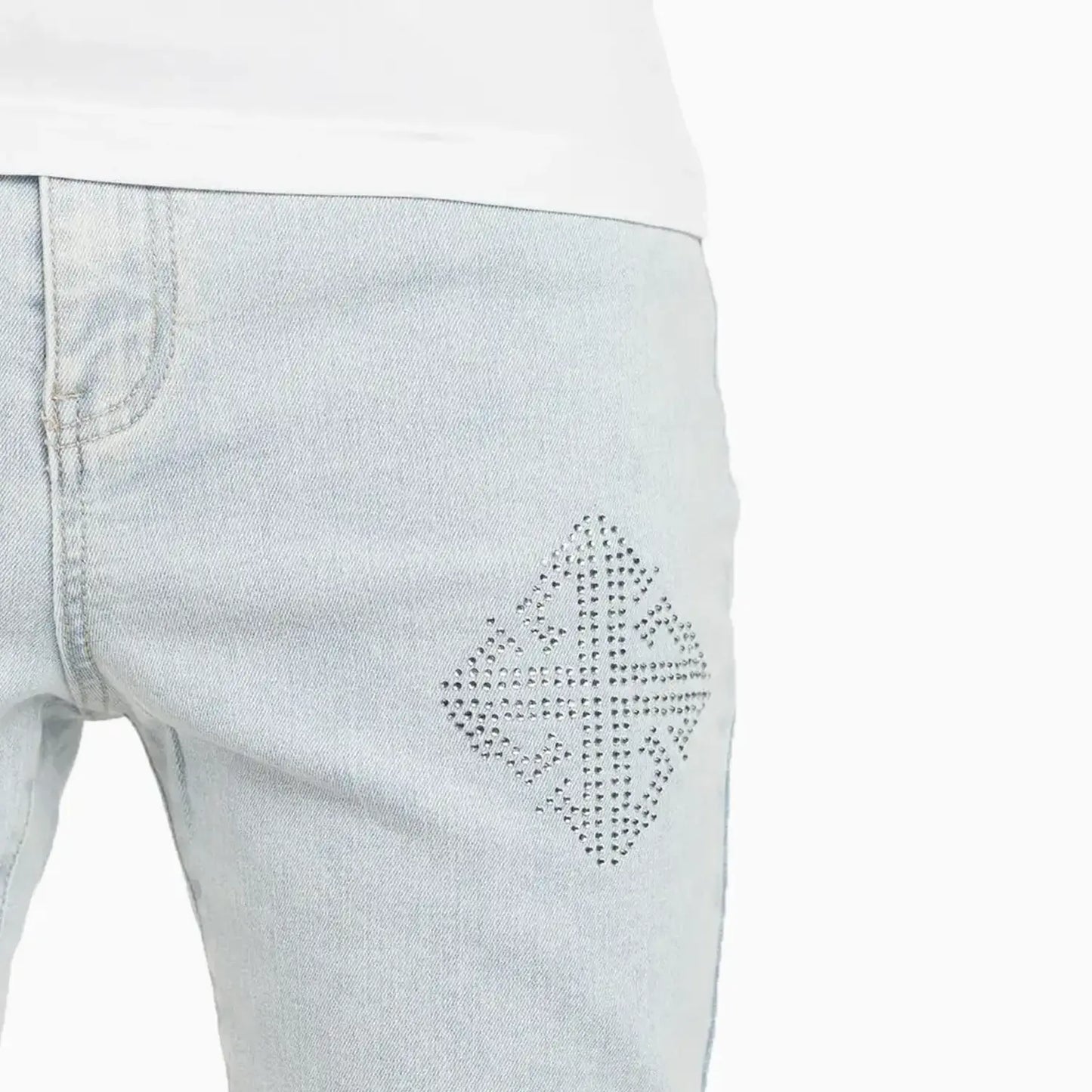 Men's Aqua Blue Icon Embellished Denim Pant