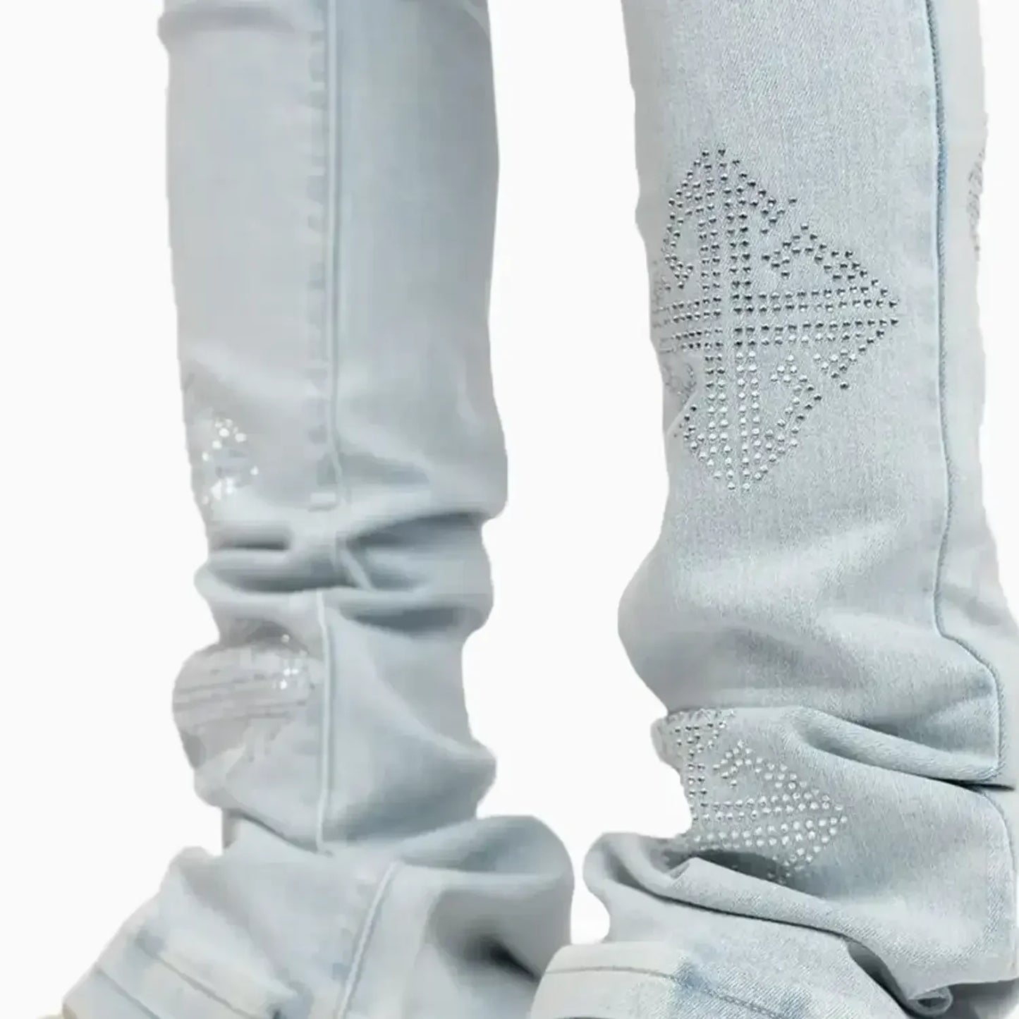 Men's Aqua Blue Icon Embellished Denim Pant
