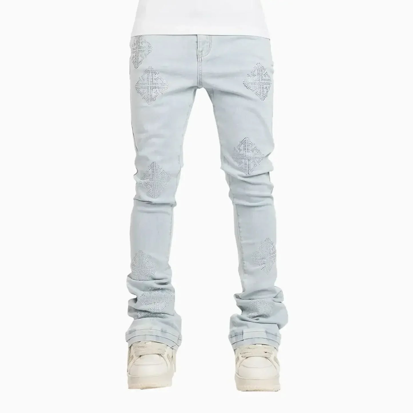 Men's Aqua Blue Icon Embellished Denim Pant