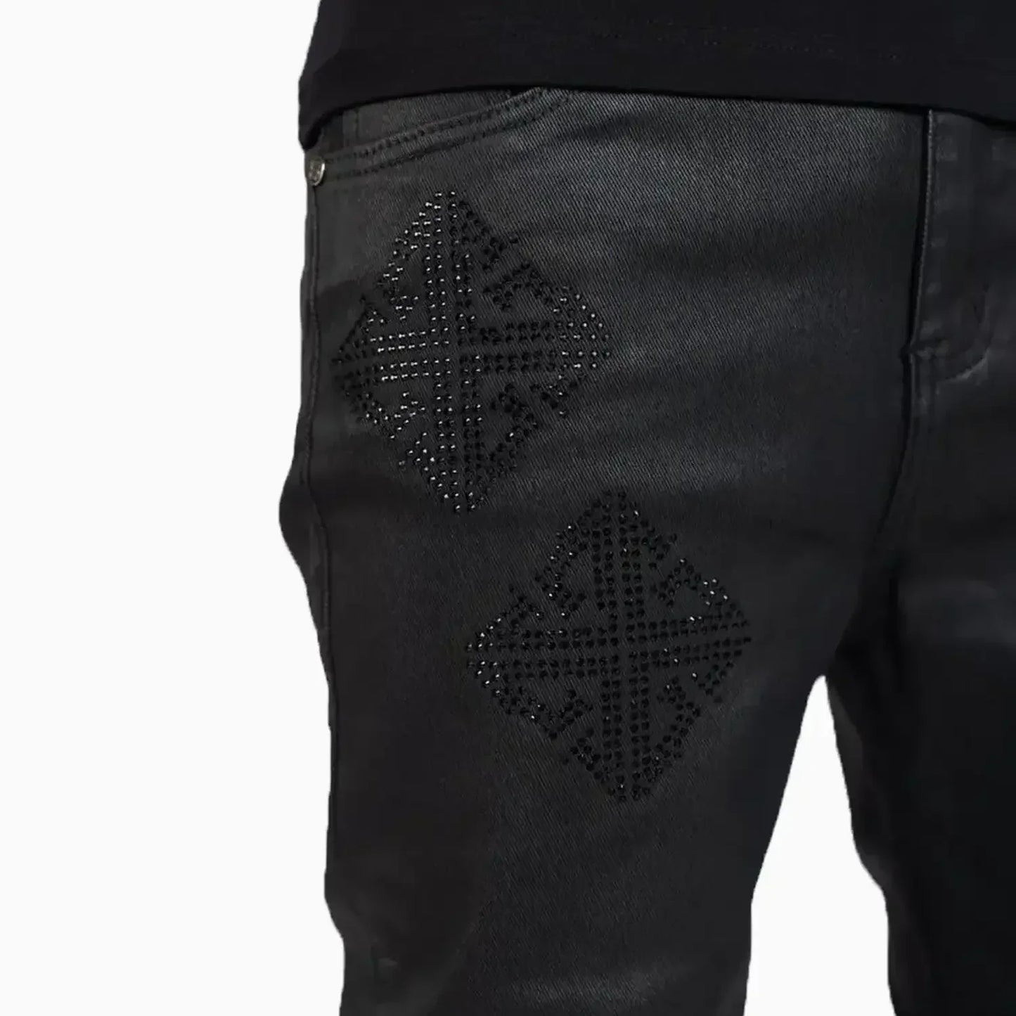 Men's Black Icon Embellished Denim Pant