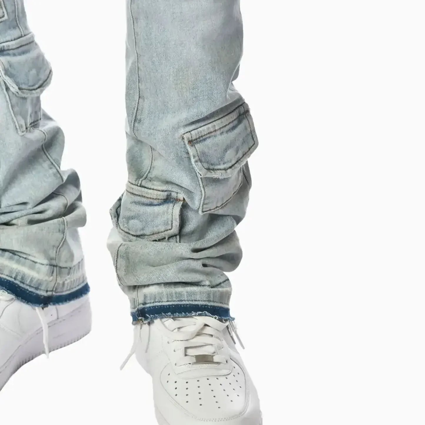 Men's Light Washed Cargo Jeans Pant