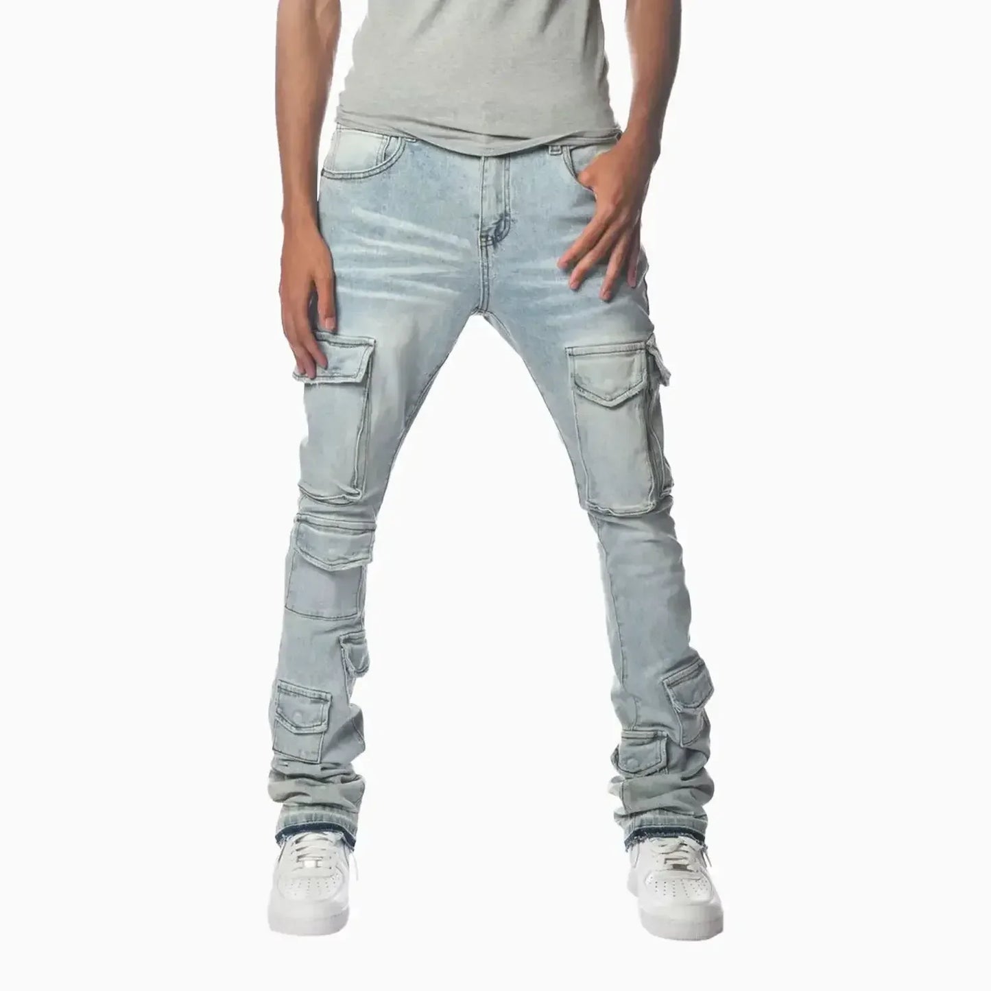 Men's Light Washed Cargo Jeans Pant