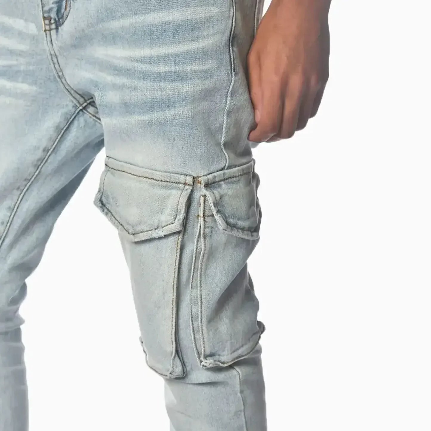 Men's Light Washed Cargo Jeans Pant