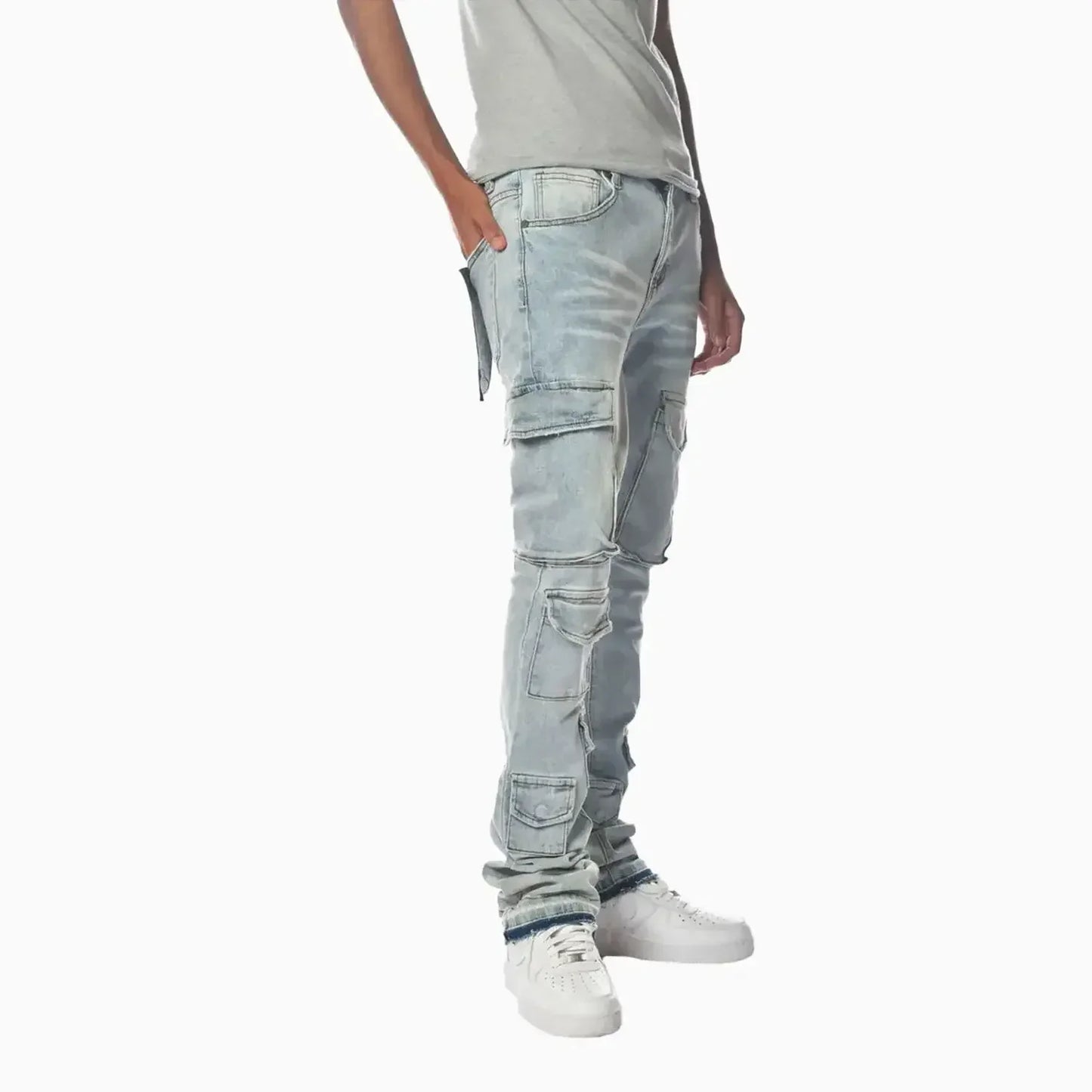 Men's Light Washed Cargo Jeans Pant