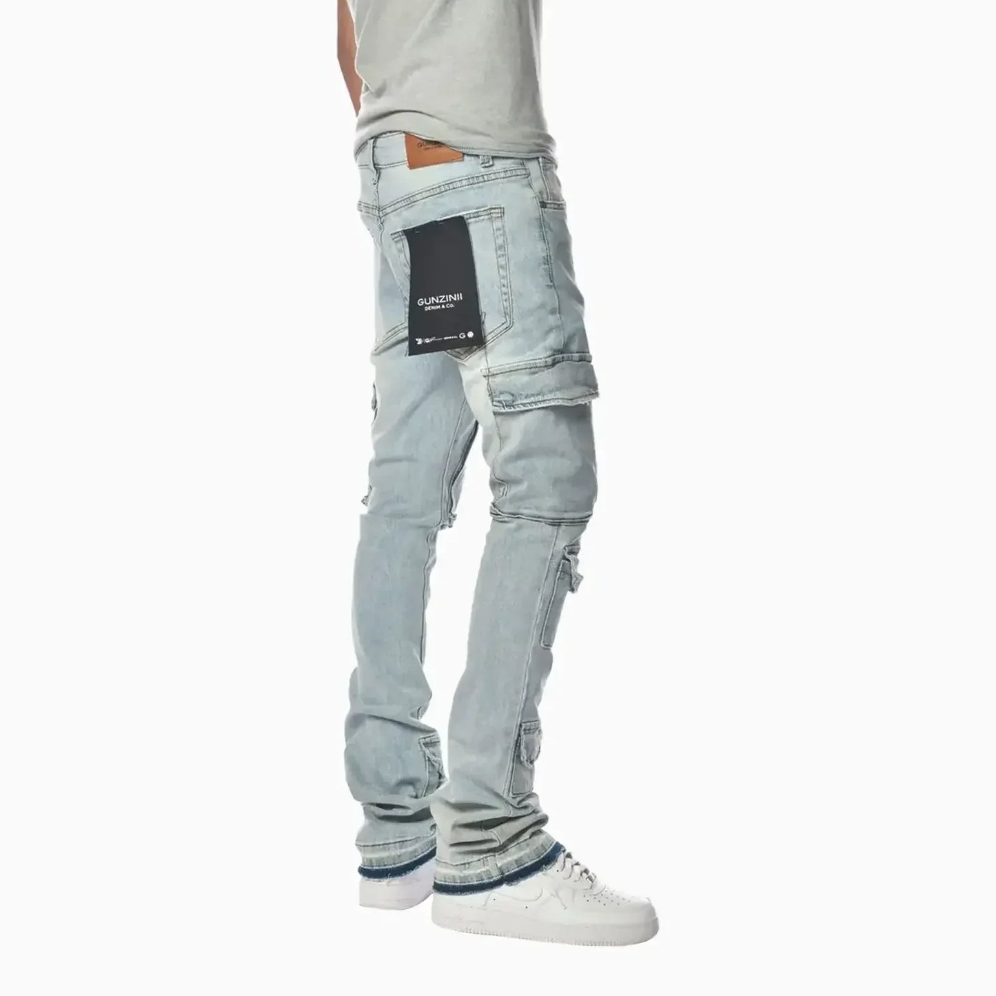 Men's Light Washed Cargo Jeans Pant