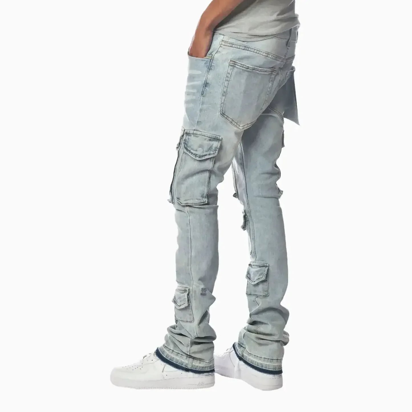 Men's Light Washed Cargo Jeans Pant