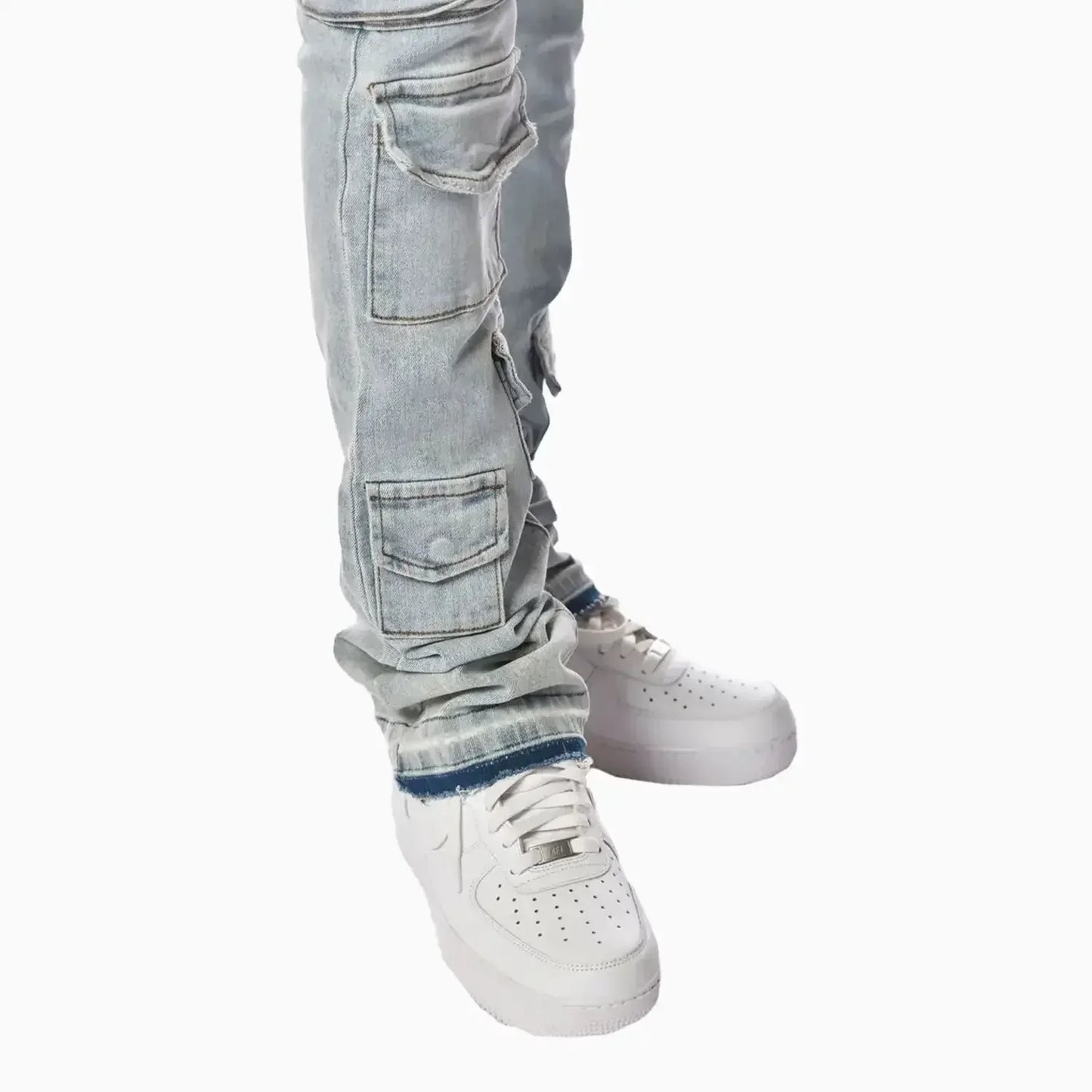 Men's Light Washed Cargo Jeans Pant