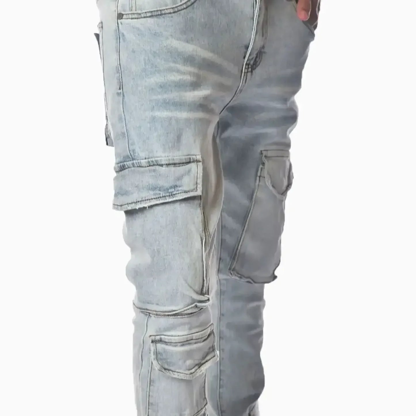 Men's Light Washed Cargo Jeans Pant