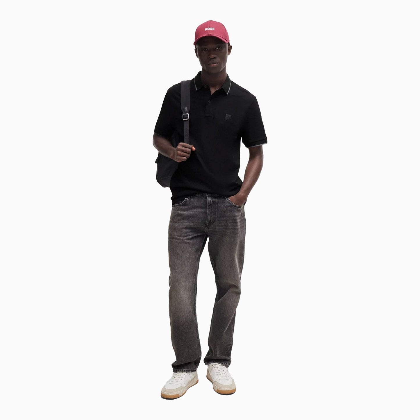 Men's Slim Fit Polo Shirt in Washed Stretch Cotton Pique