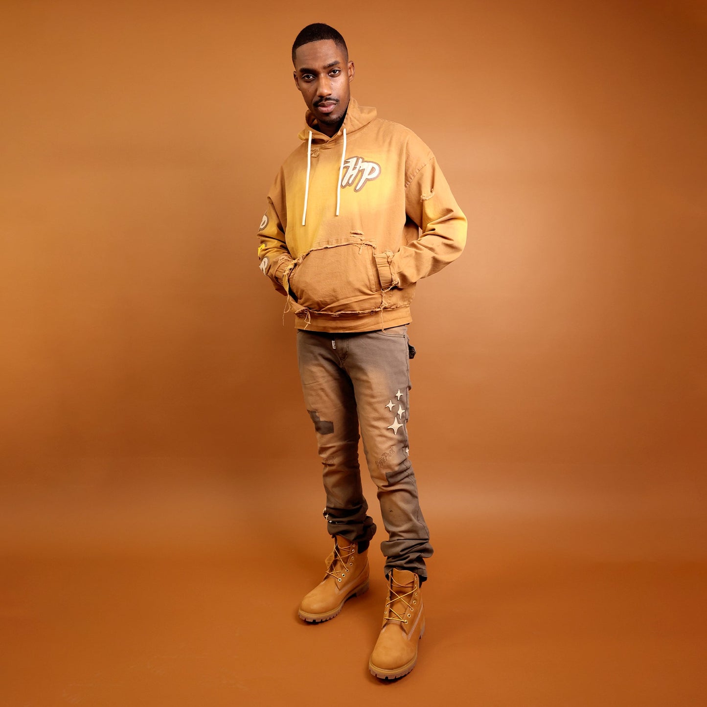 Men's Work Wear Distressed Pull Over Hoodie