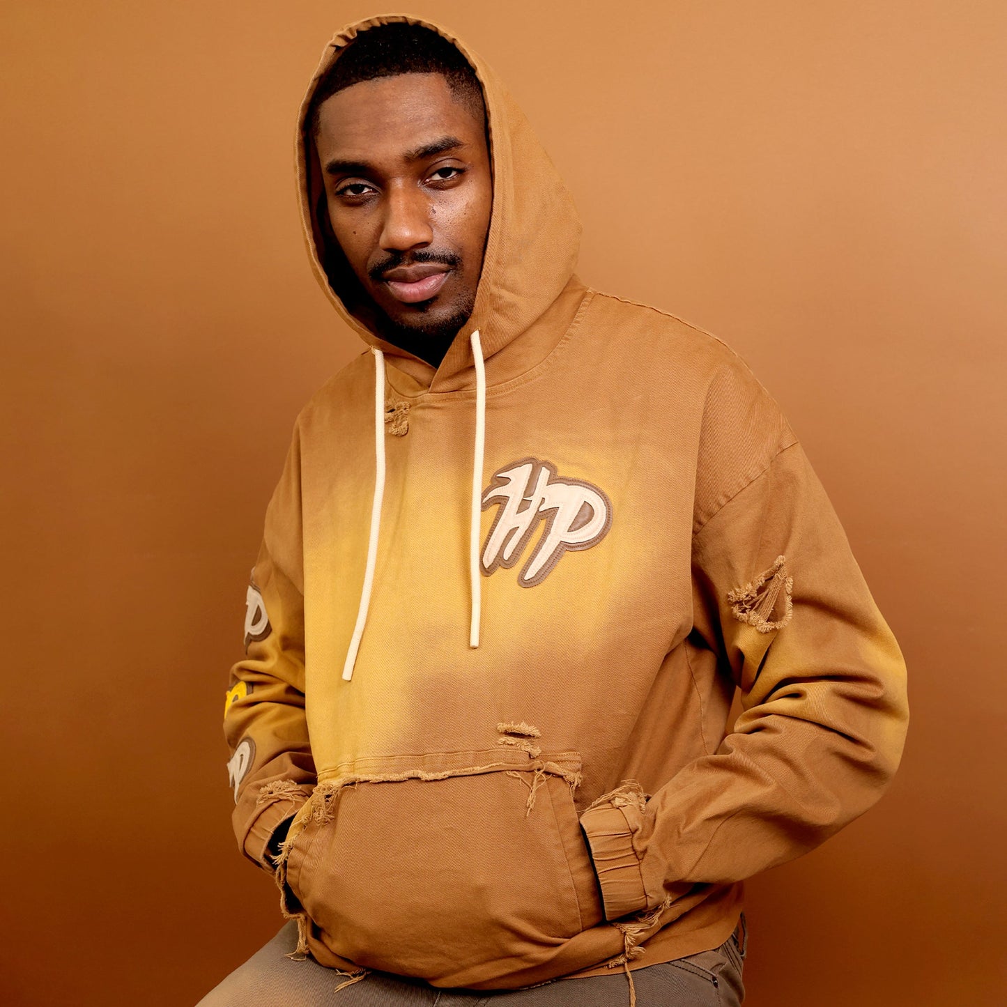 Men's Work Wear Distressed Pull Over Hoodie