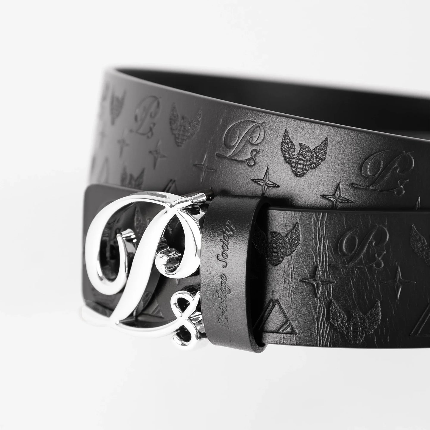 Men's Monogram Leather HC Belt Silver Black
