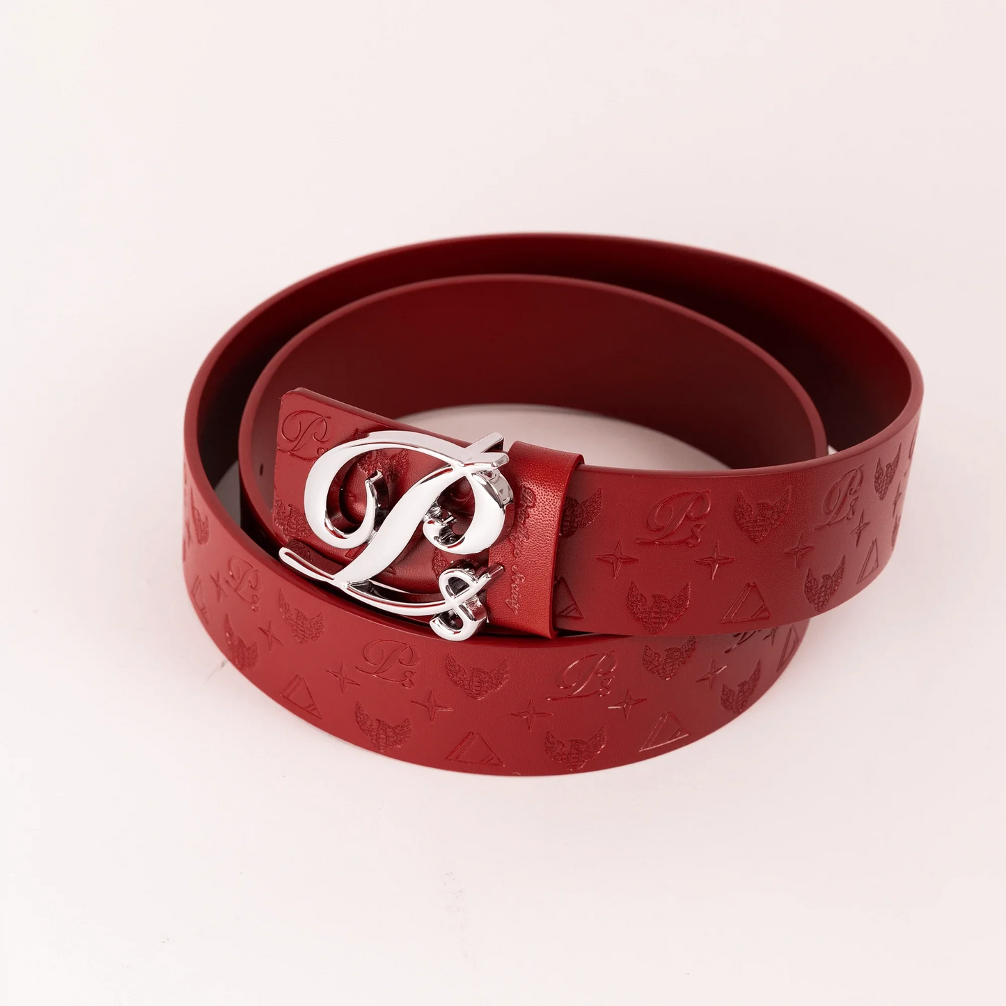 Men's Monogram Leather HC Belt Silver Red