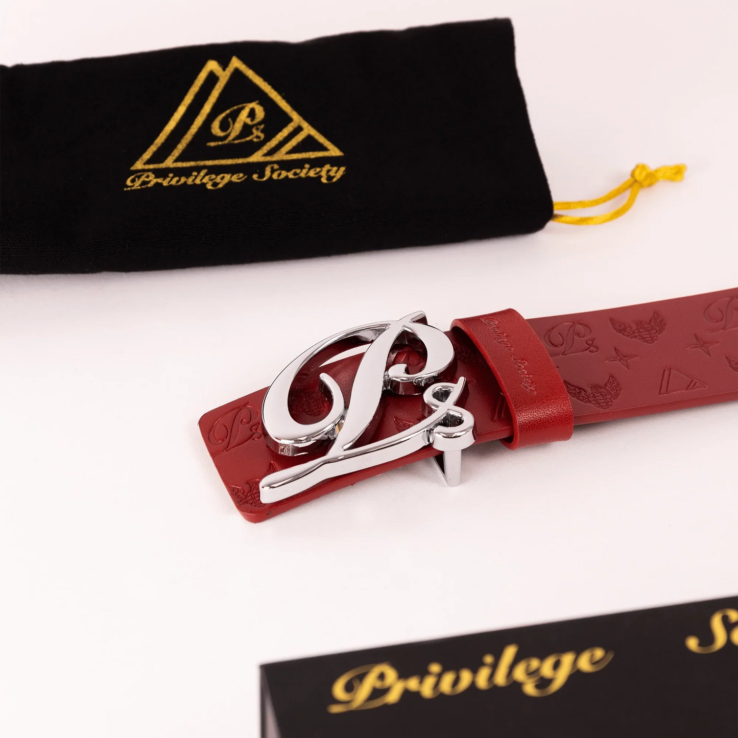 Men's Monogram Leather HC Belt Silver Red