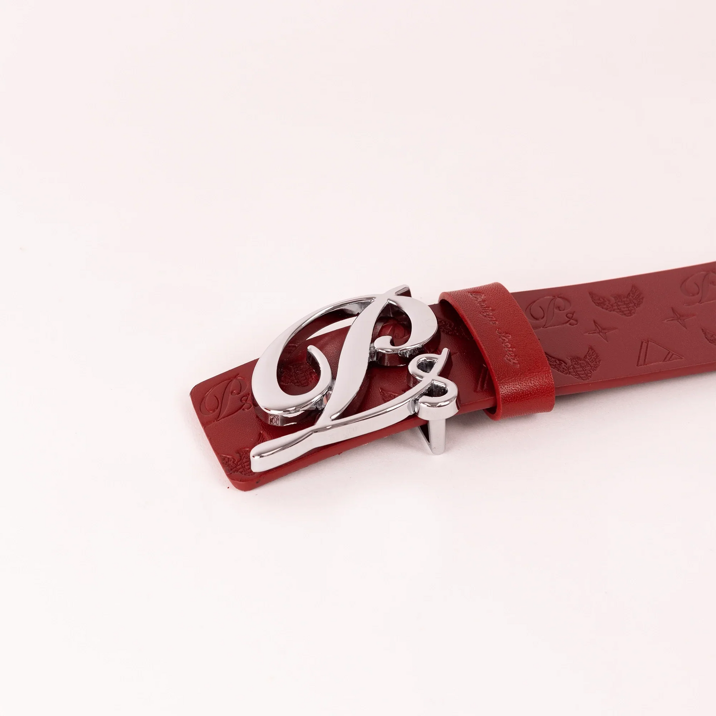 Men's Monogram Leather HC Belt Silver Red