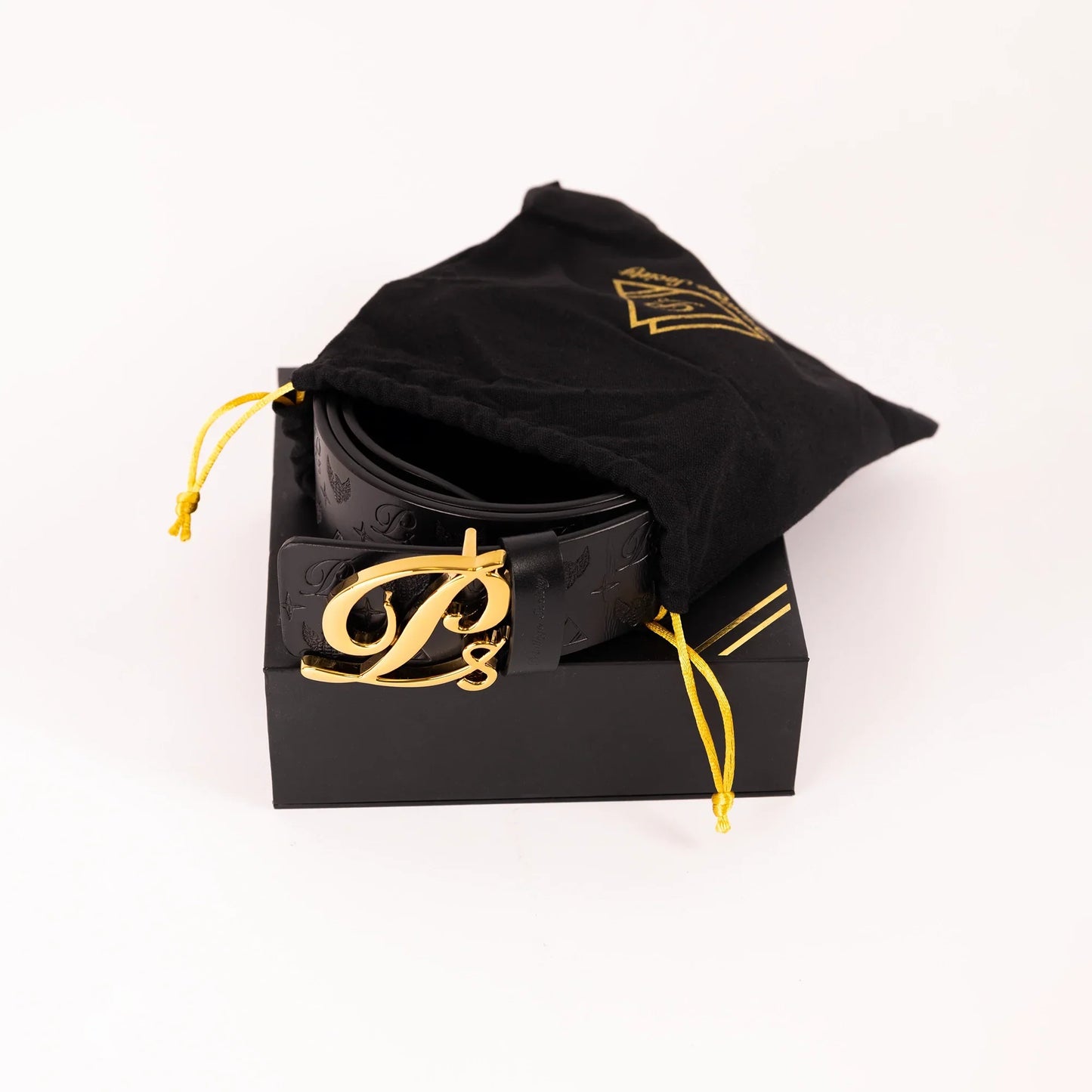Men's Monogram Leather HC Belt Gold Black