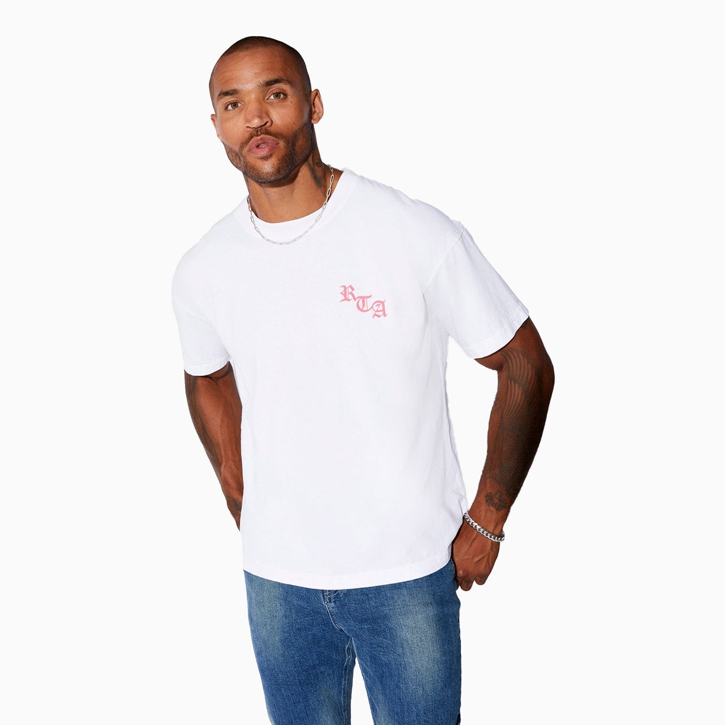 Men's Ashes Pink In White T Shirt