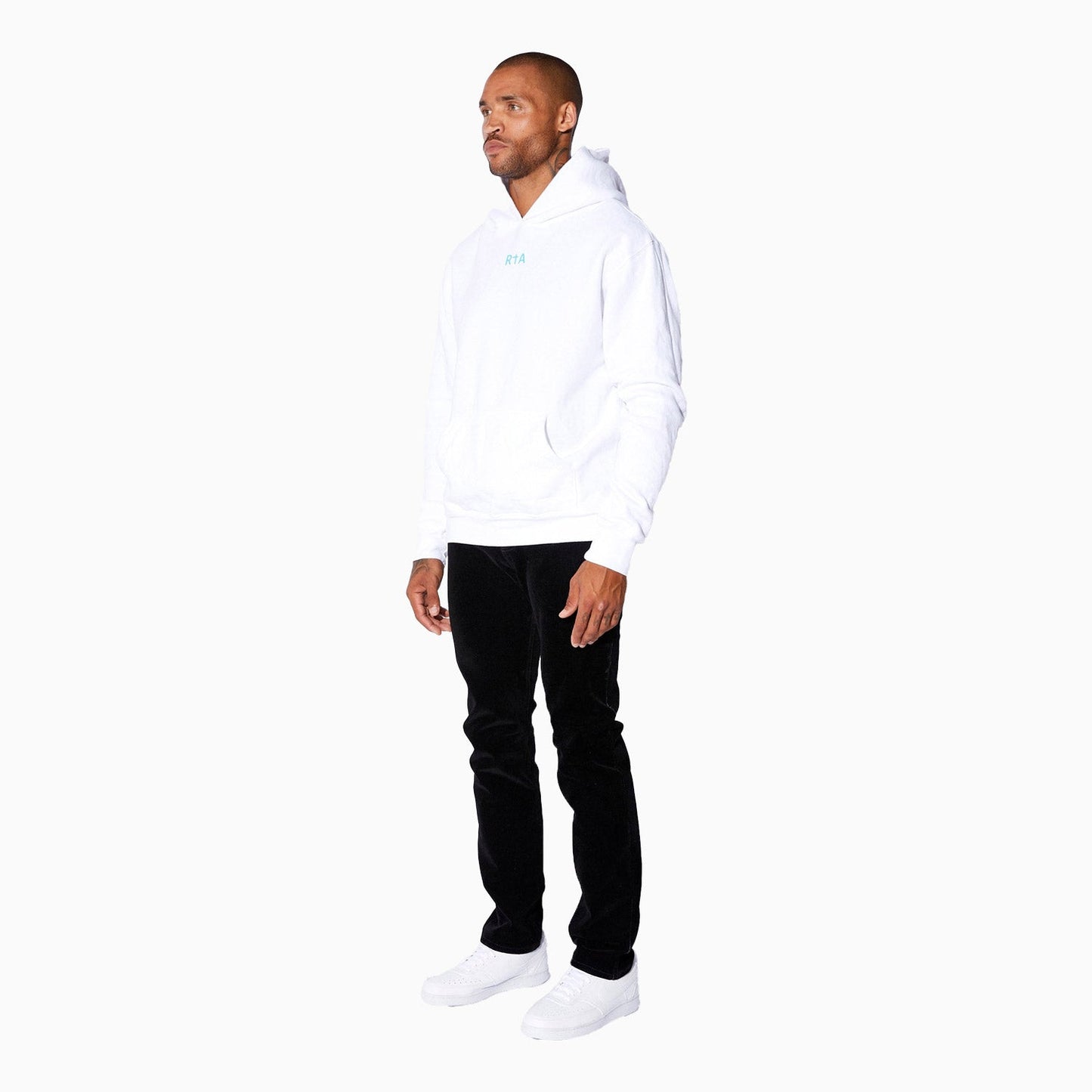 Men's Fleece White Blue Front Small Logo Pull Over Hoodie