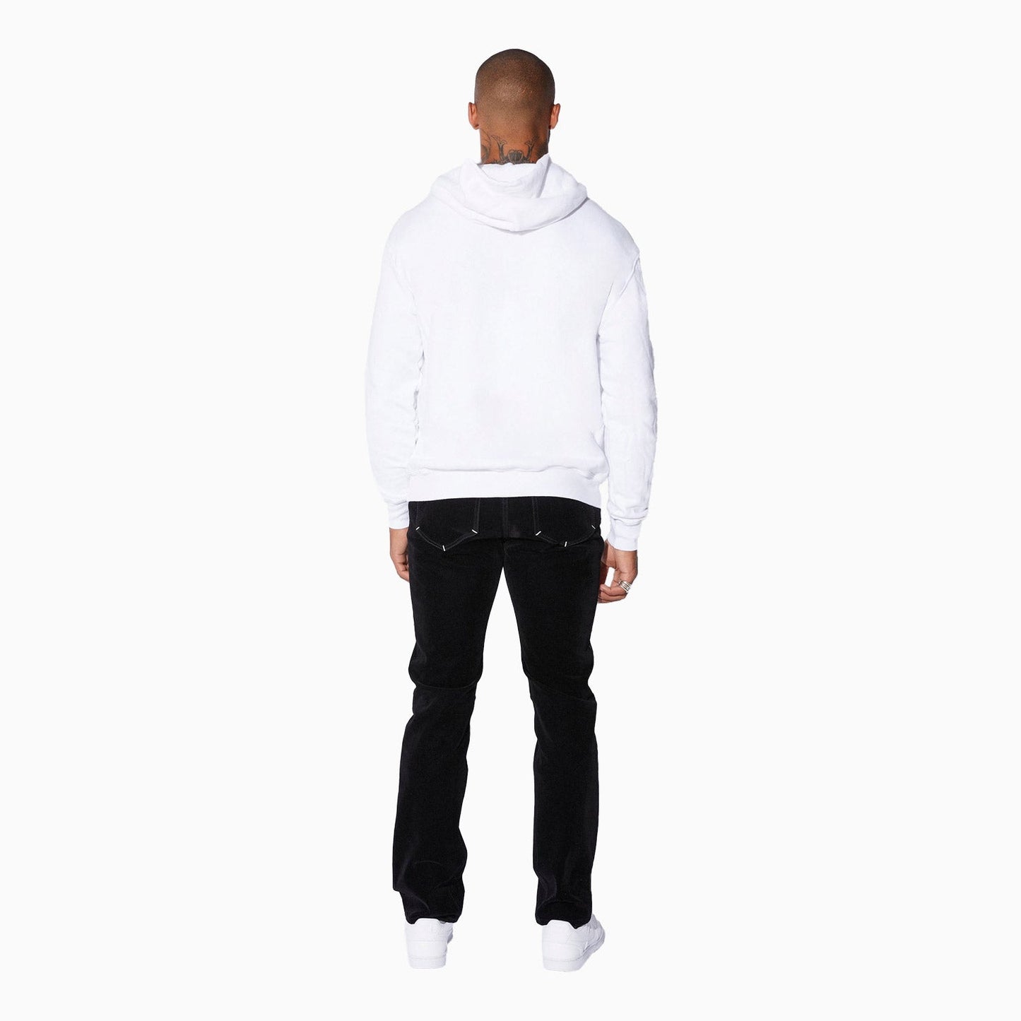 Men's Fleece White Blue Front Small Logo Pull Over Hoodie