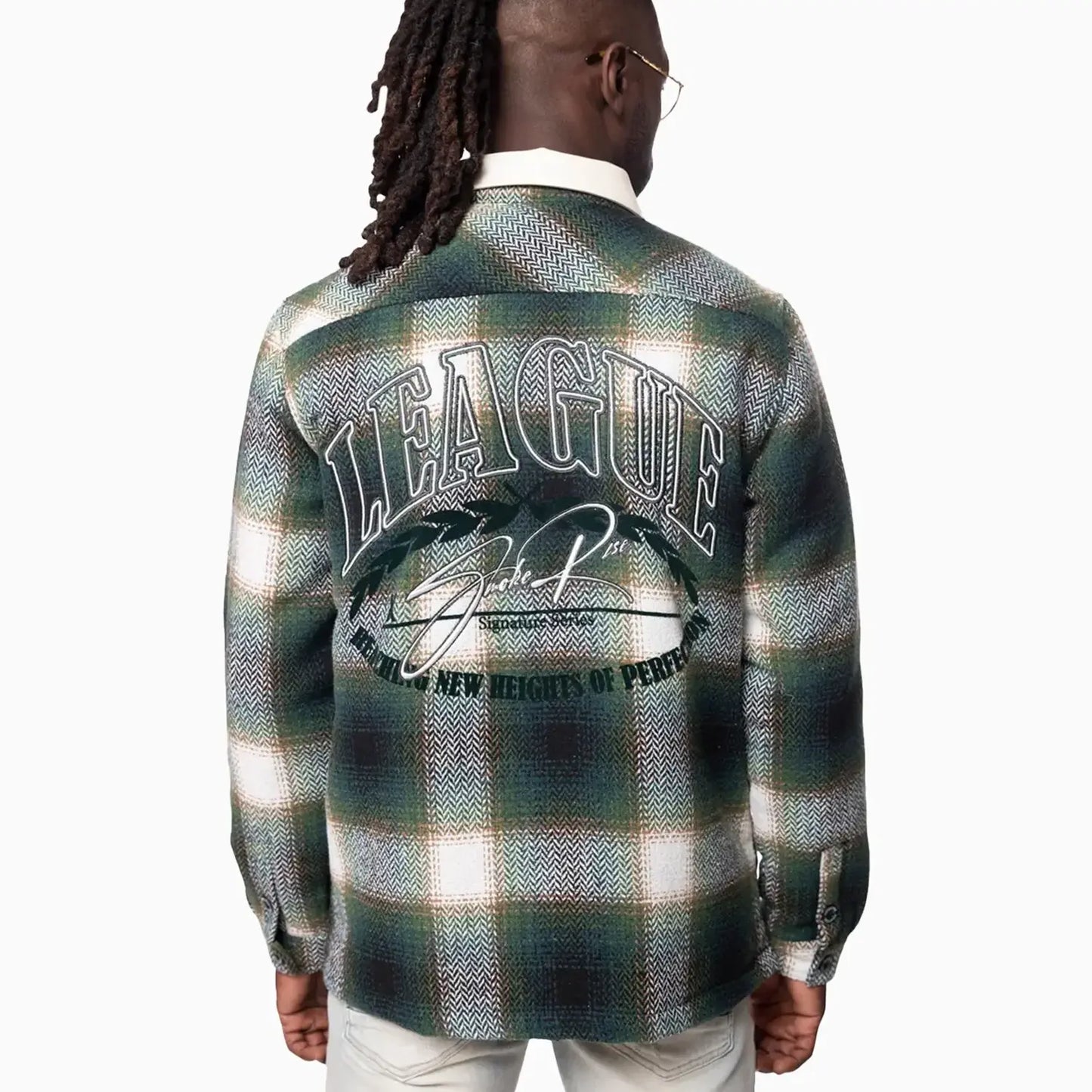 Men's Vegan Leather Collar Plaid Shacket Shirt