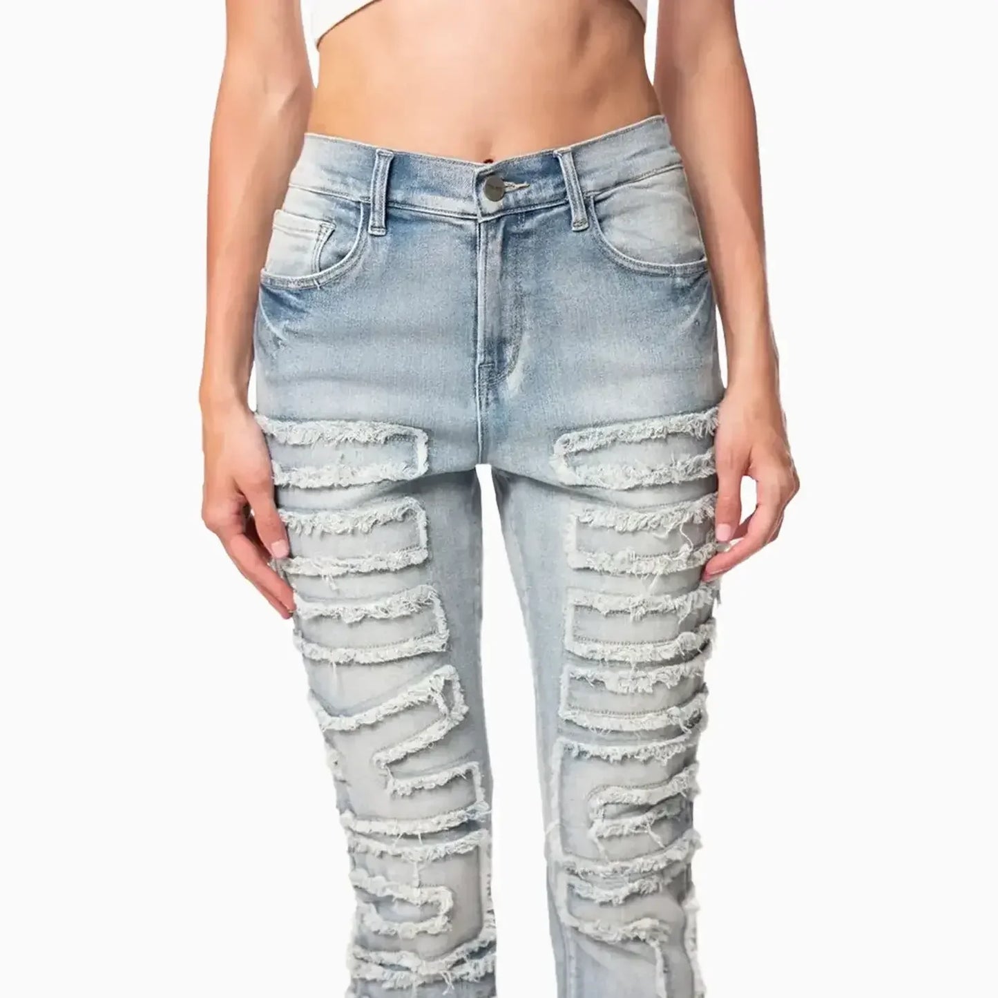Women's High Rise Stacked Applique Jeans Pant