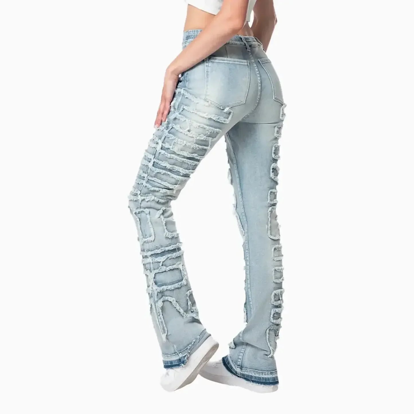 Women's High Rise Stacked Applique Jeans Pant