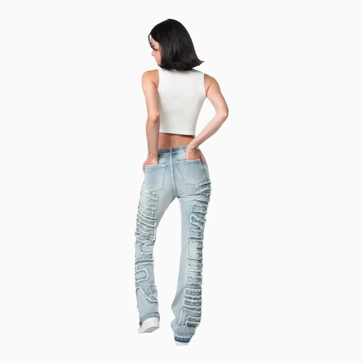 Women's High Rise Stacked Applique Jeans Pant