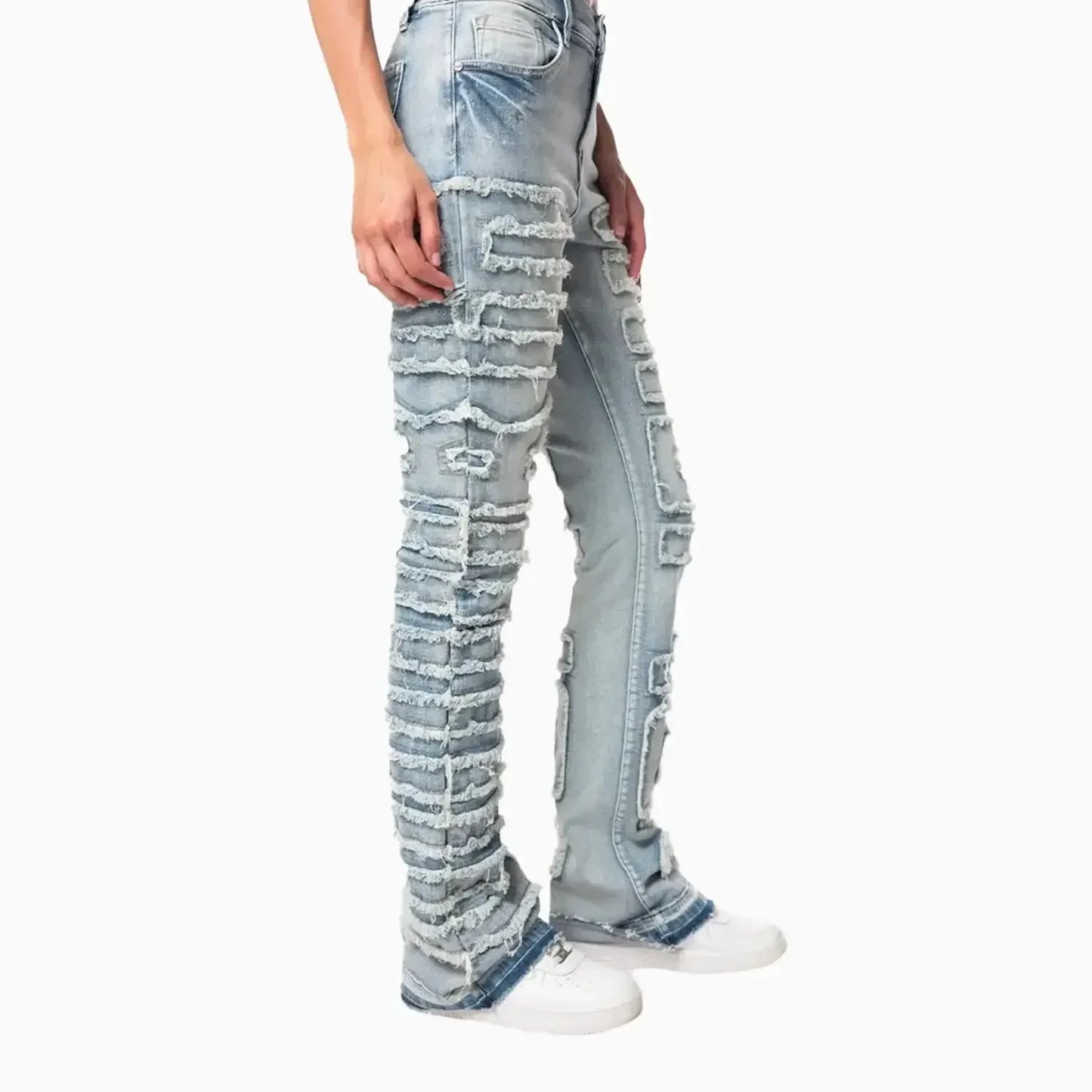 Women's High Rise Stacked Applique Jeans Pant