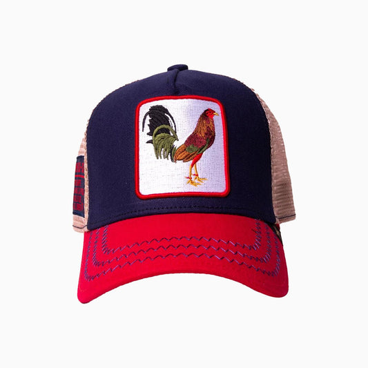 The Rooster Red Blue Beige Trucker Hat