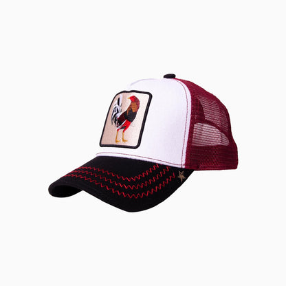 The Rooster White Burgundy Trucker Hat