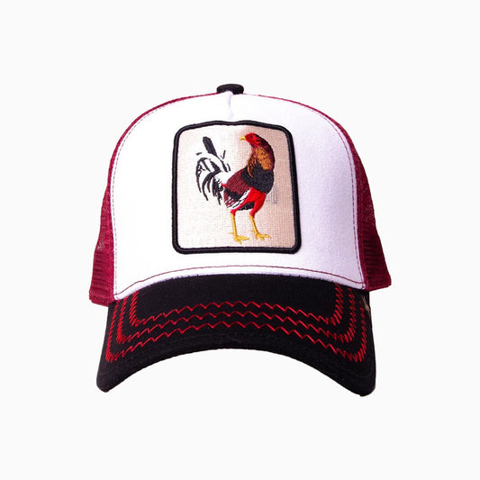 The Rooster White Burgundy Trucker Hat