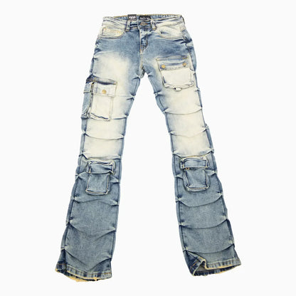 Kid's Cargo Distre Stacked Denim Pant