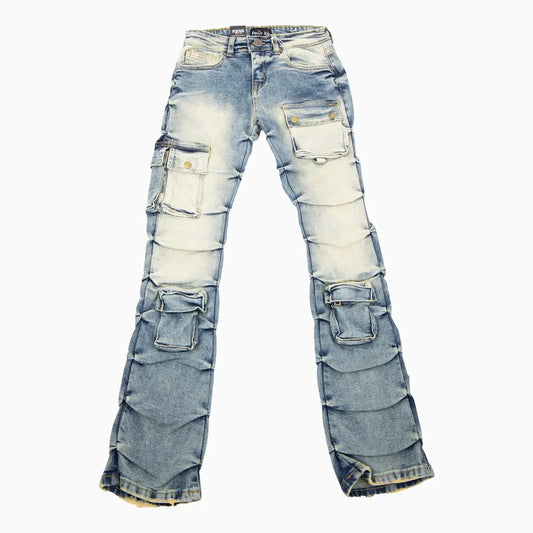 Kid's Cargo Distre Stacked Denim Pant