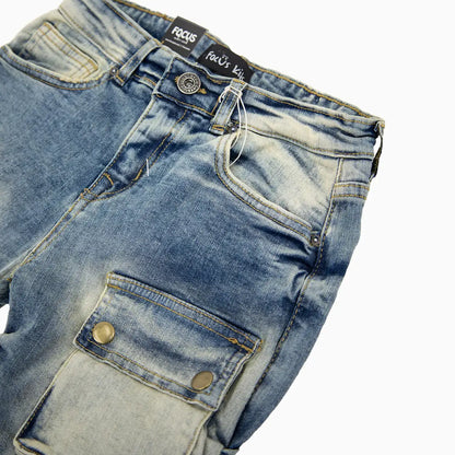Kid's Cargo Distre Stacked Denim Pant