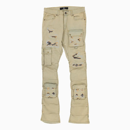Men's Cargo Distressed Stacked Denim Pant